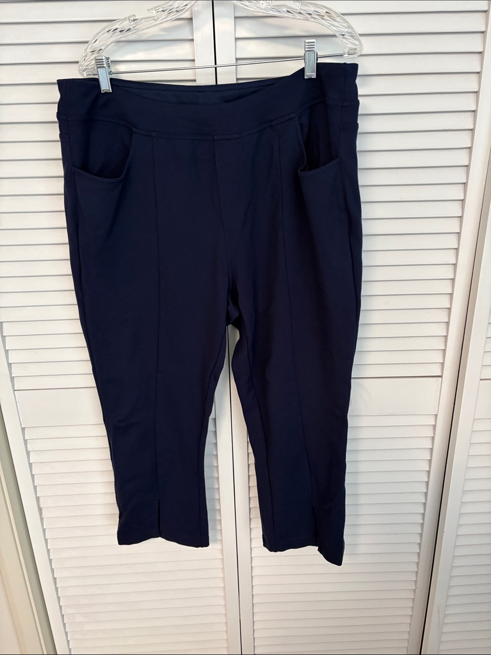 Belle By Kim Gravel Regular Ponte Seamed & Split Crop pants 20W Navy